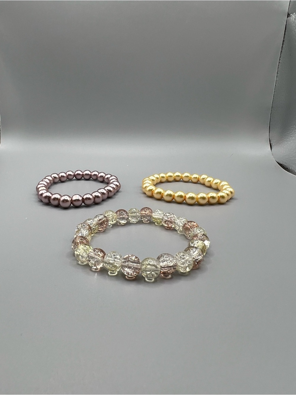 Elegant Glass and Pearl Stretch Bracelet Set - Handmade #B0109T